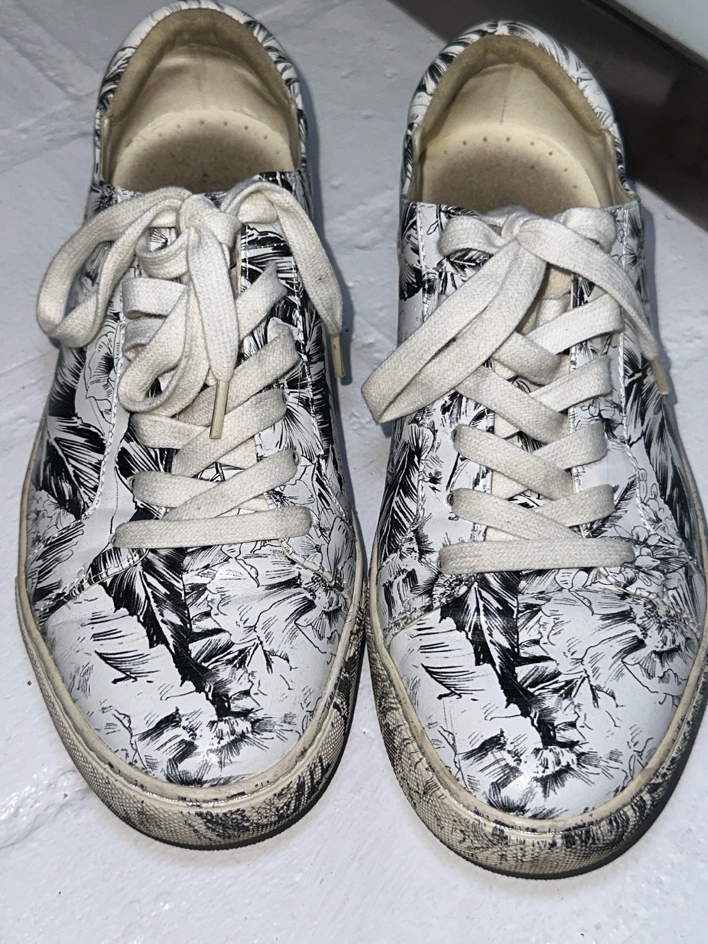Kenneth Cole White Sneakers with Black Floral Print